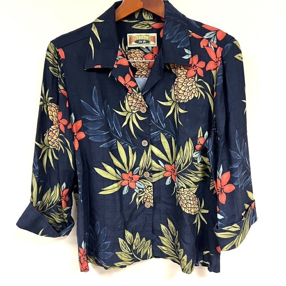 Caribbean Joes tropical print button down Sz L